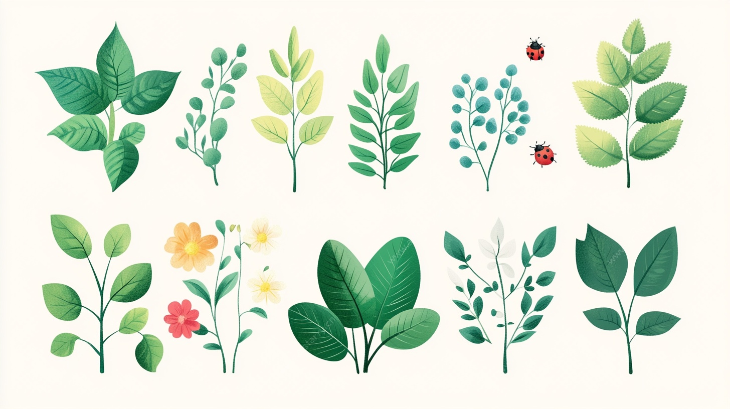 手绘清新植物元素集合
