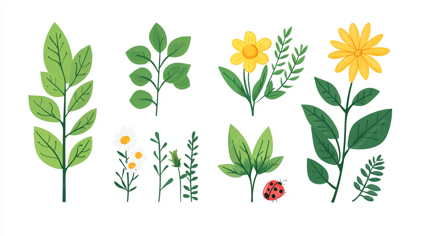 手绘花卉绿叶元素集合