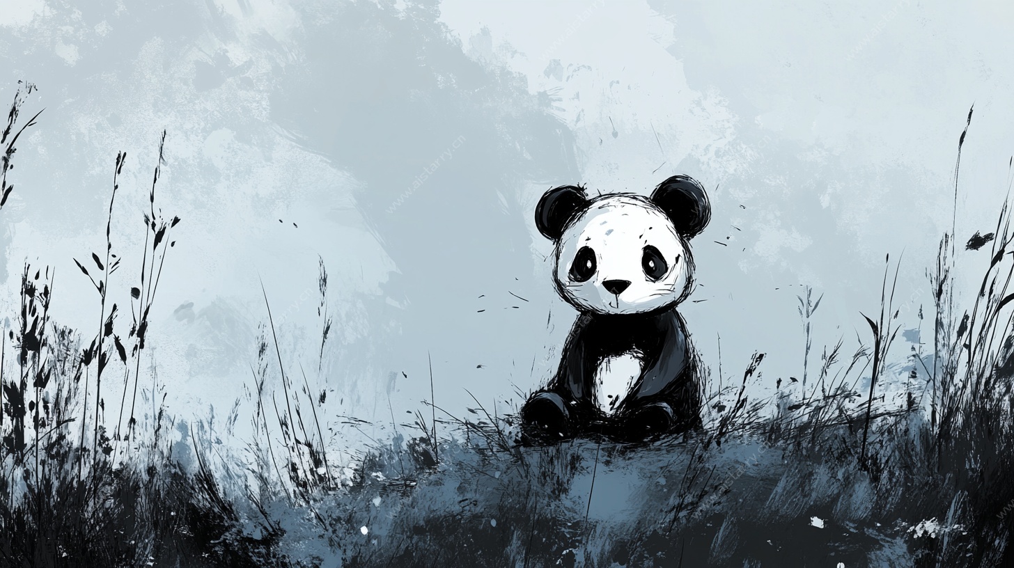 独坐草地的熊猫