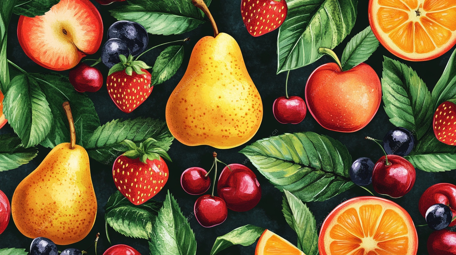 缤纷水果插画背景图