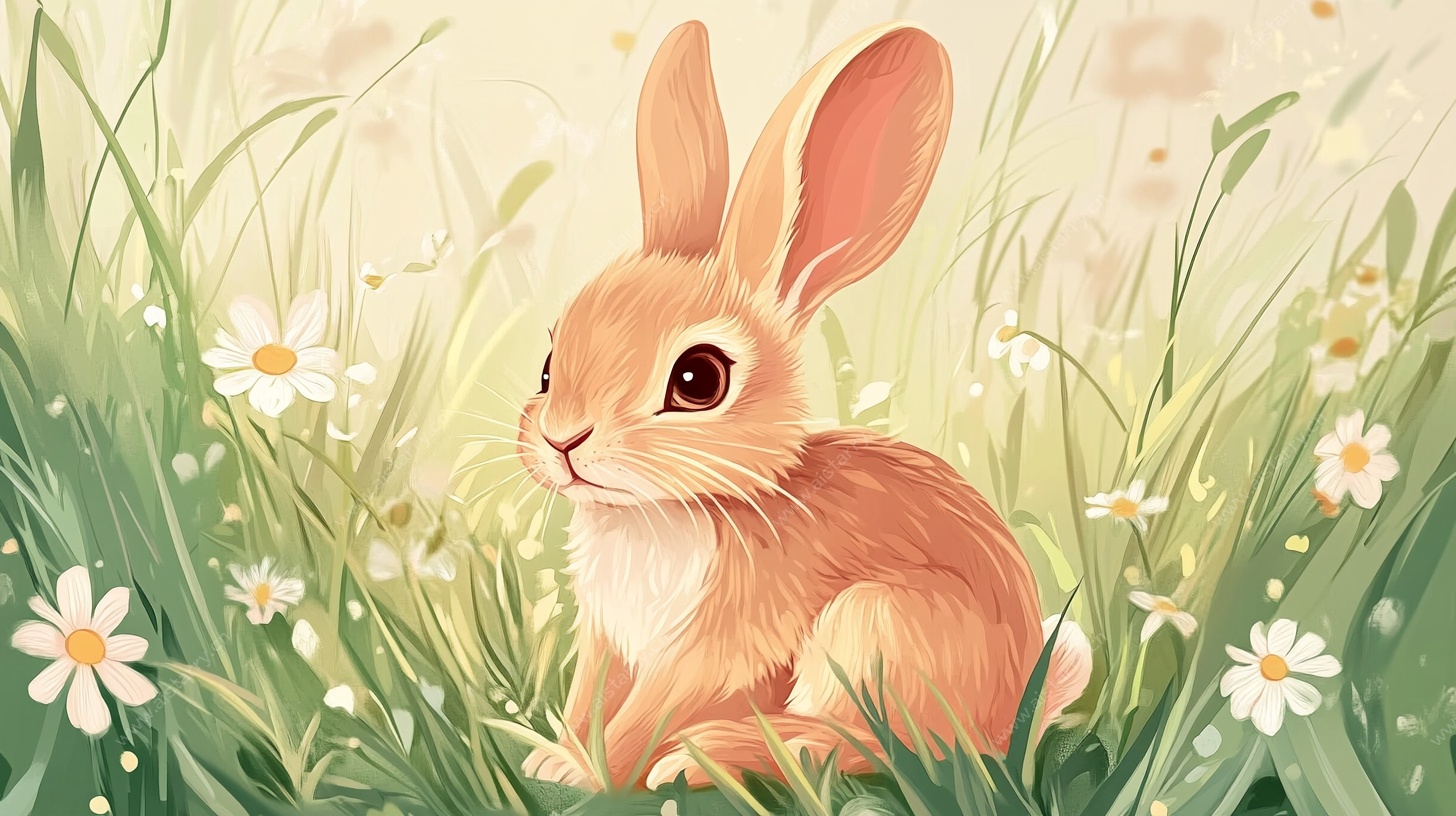 草地上的可爱小兔子