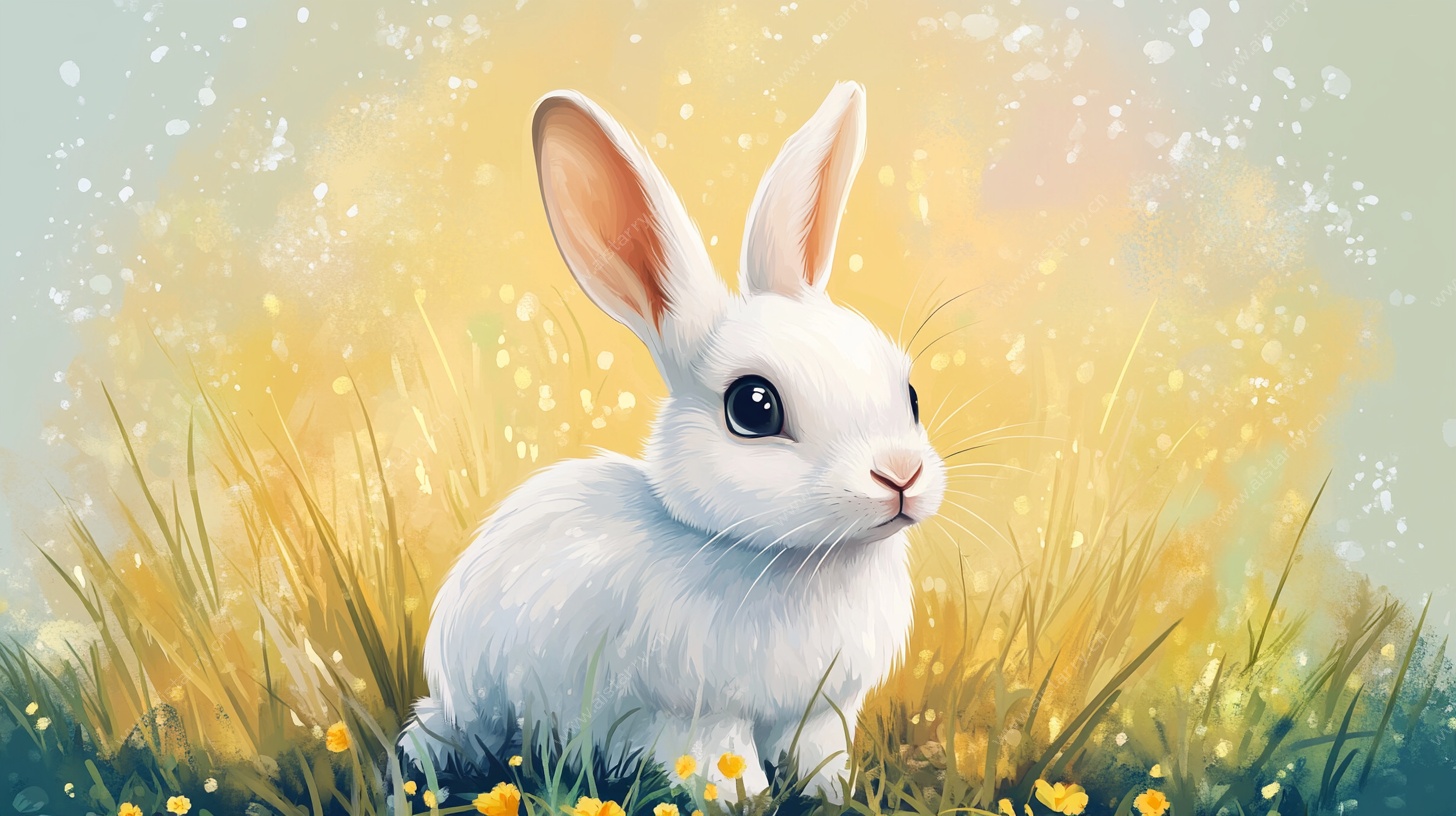 草地上的可爱白兔