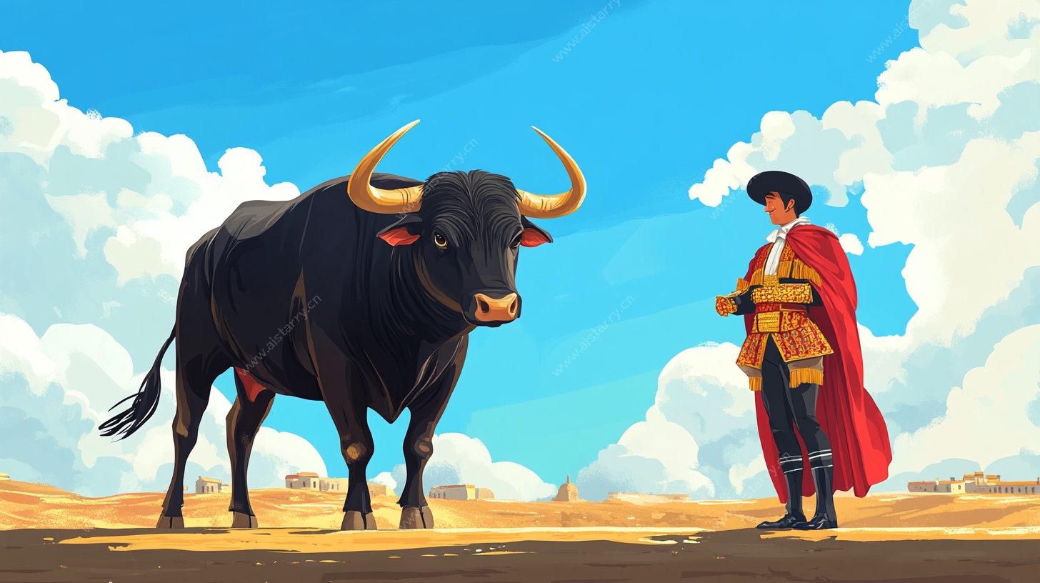 斗牛士与公牛的对峙场景