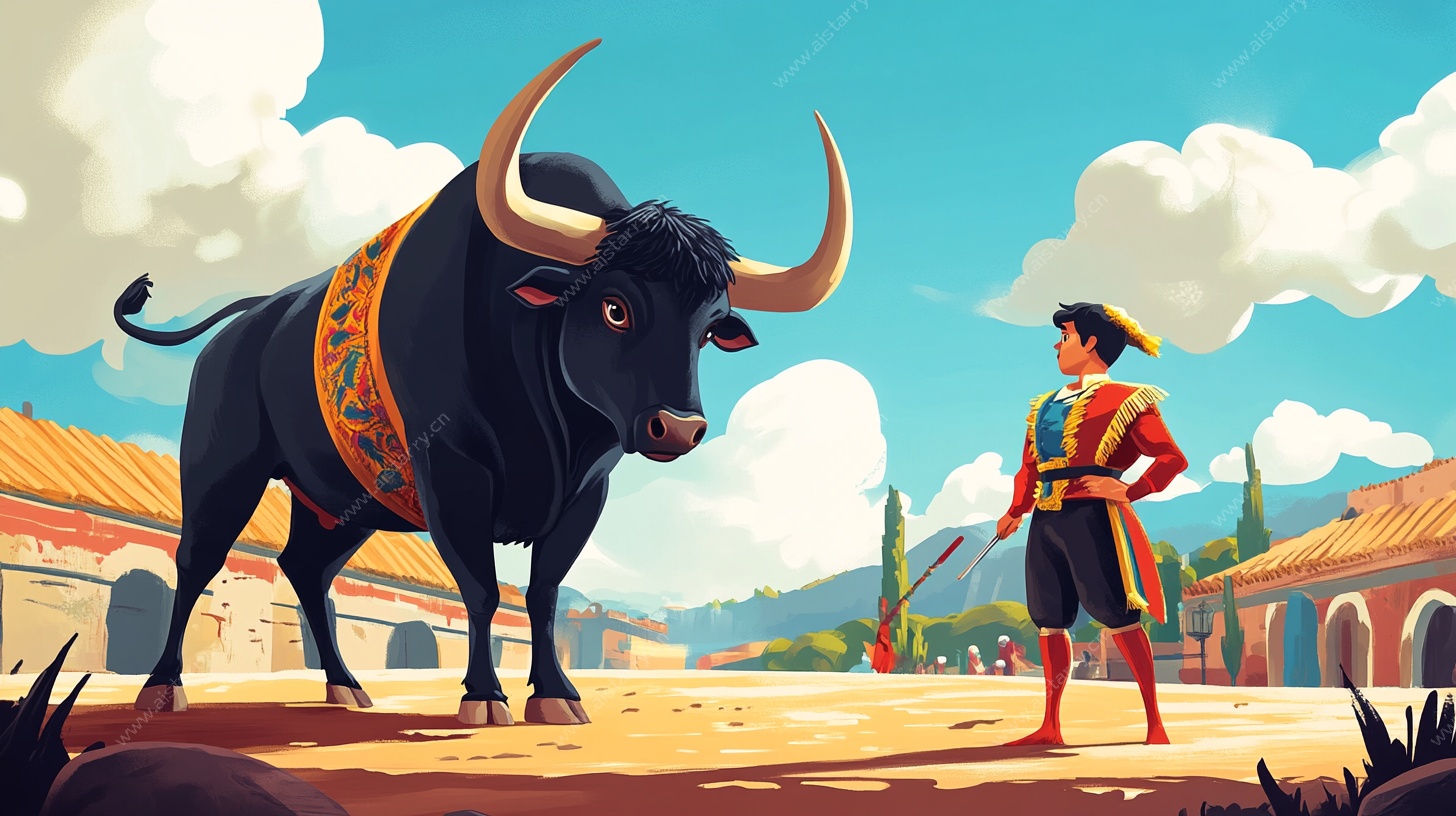 斗牛士与公牛的对峙场景