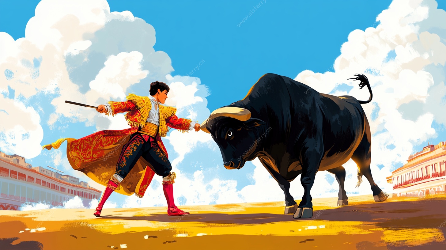 斗牛士与公牛的激烈对峙