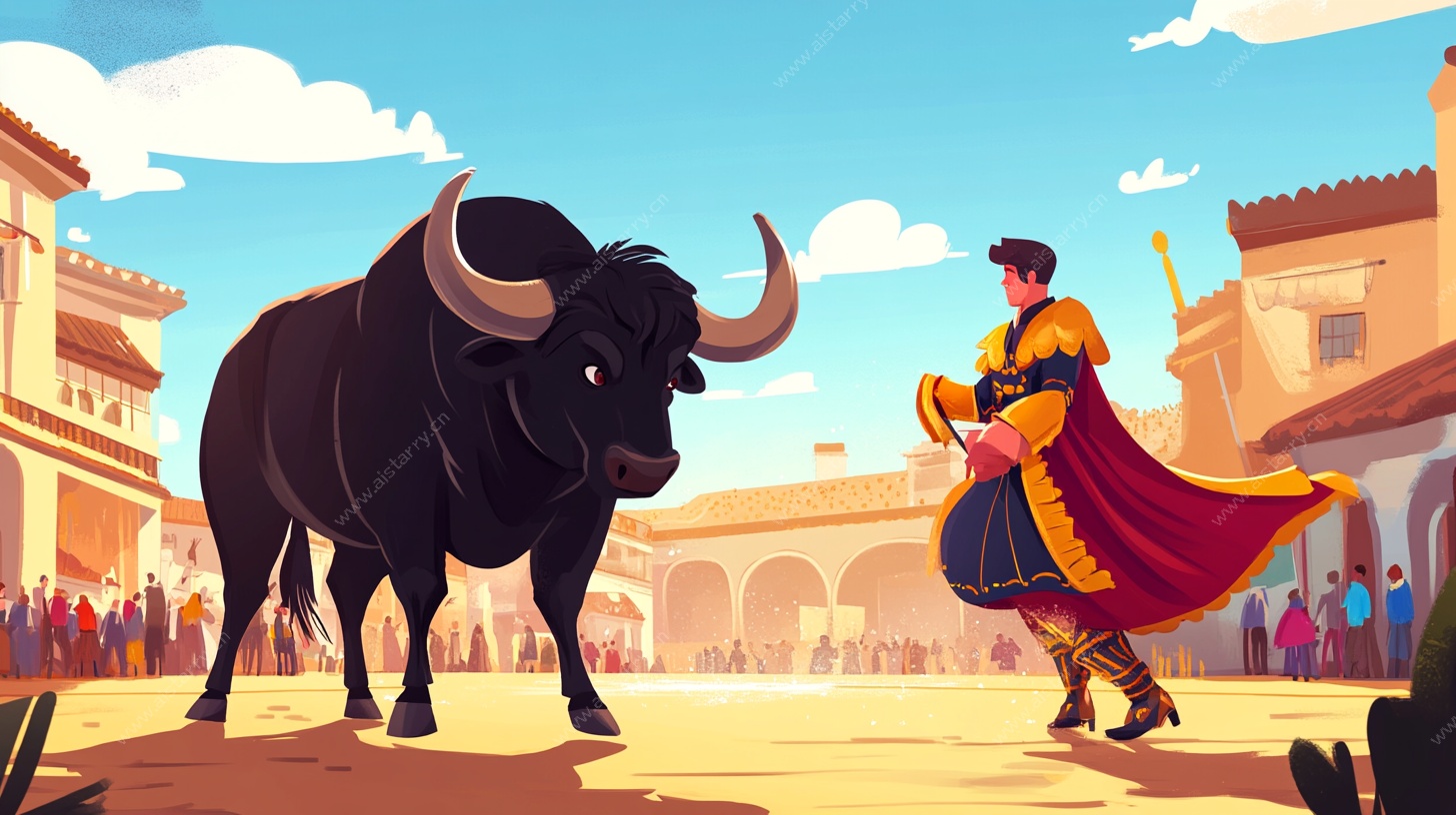 斗牛士与公牛的对峙时刻