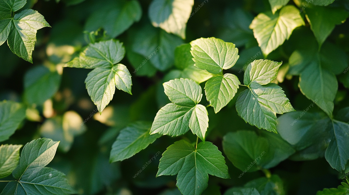 阳光下的翠绿叶片