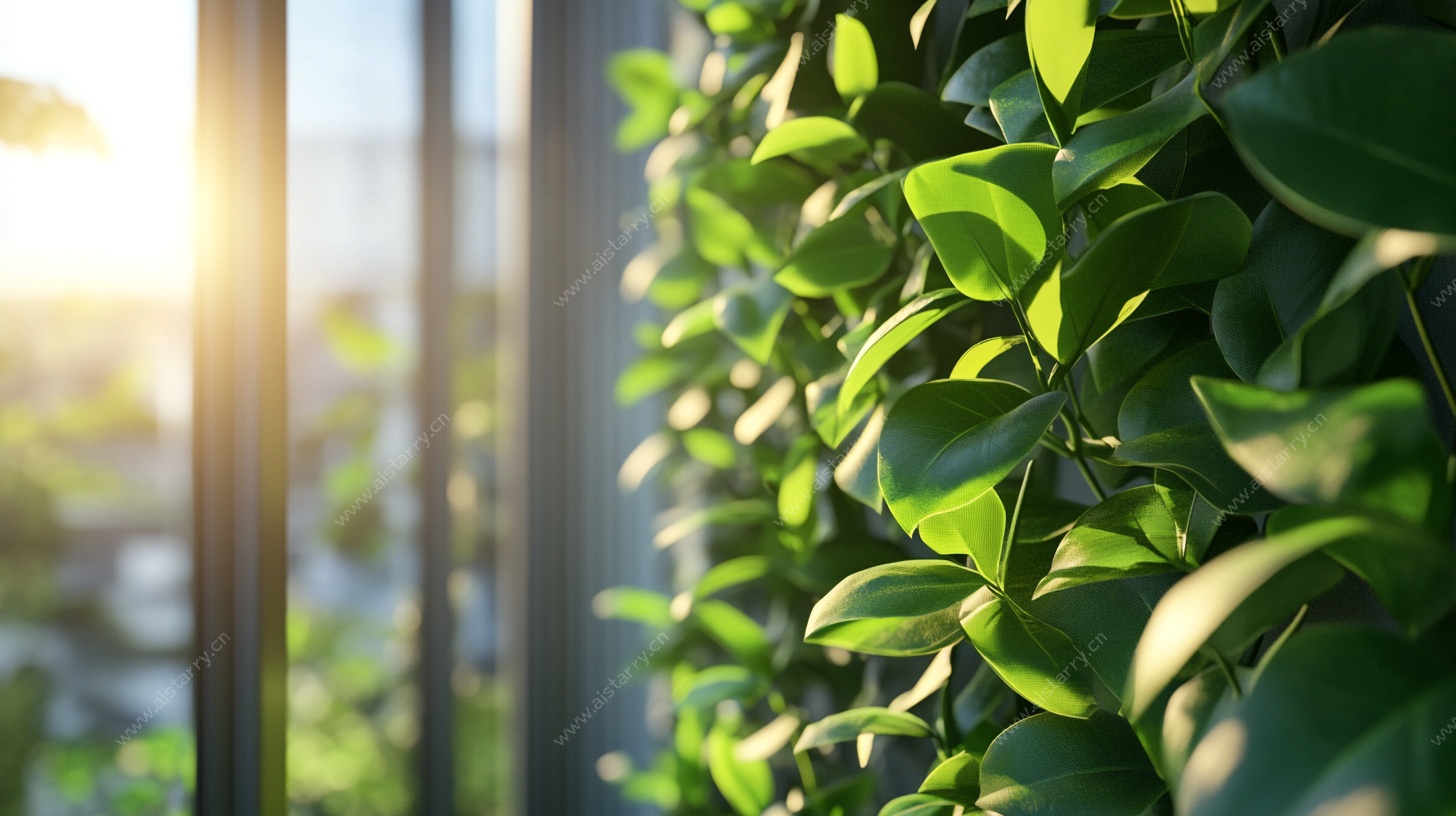 阳光照耀下的室内绿植墙