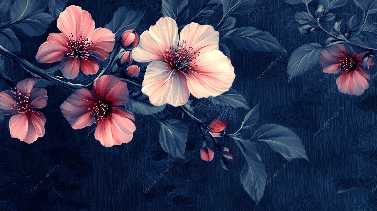 深蓝色背景上的花卉图案
