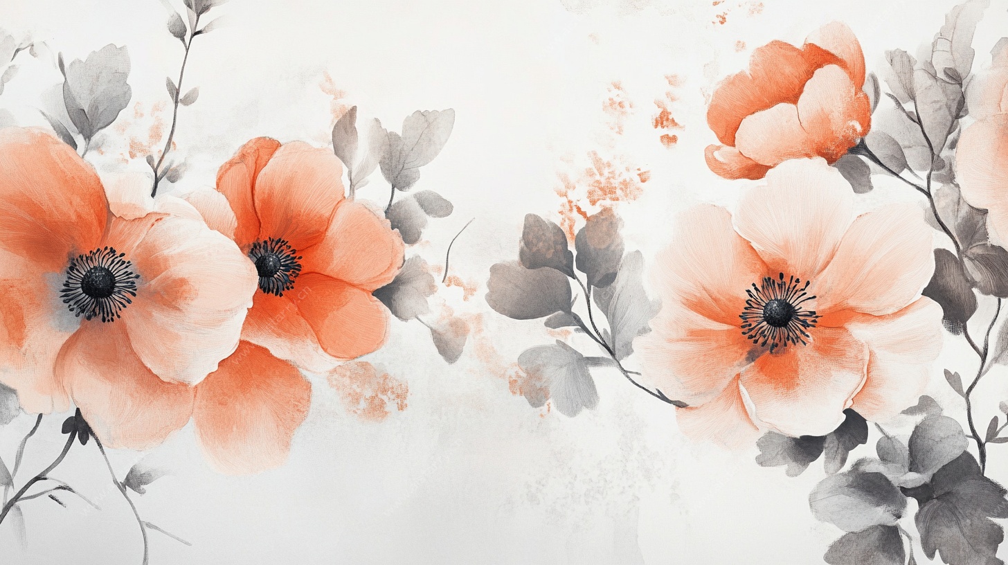 橙色花卉水彩风装饰图案