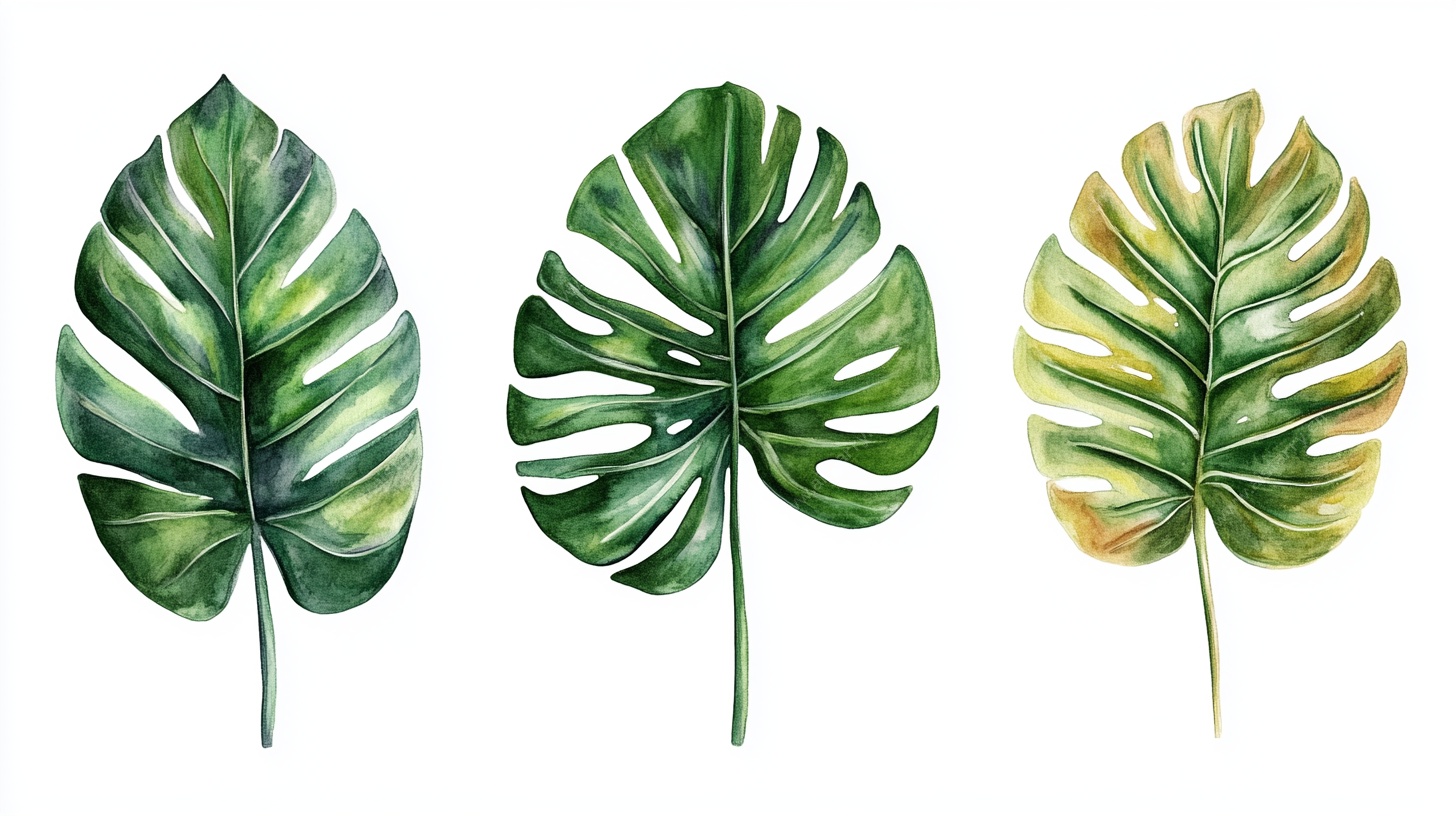 三片龟背竹叶插画