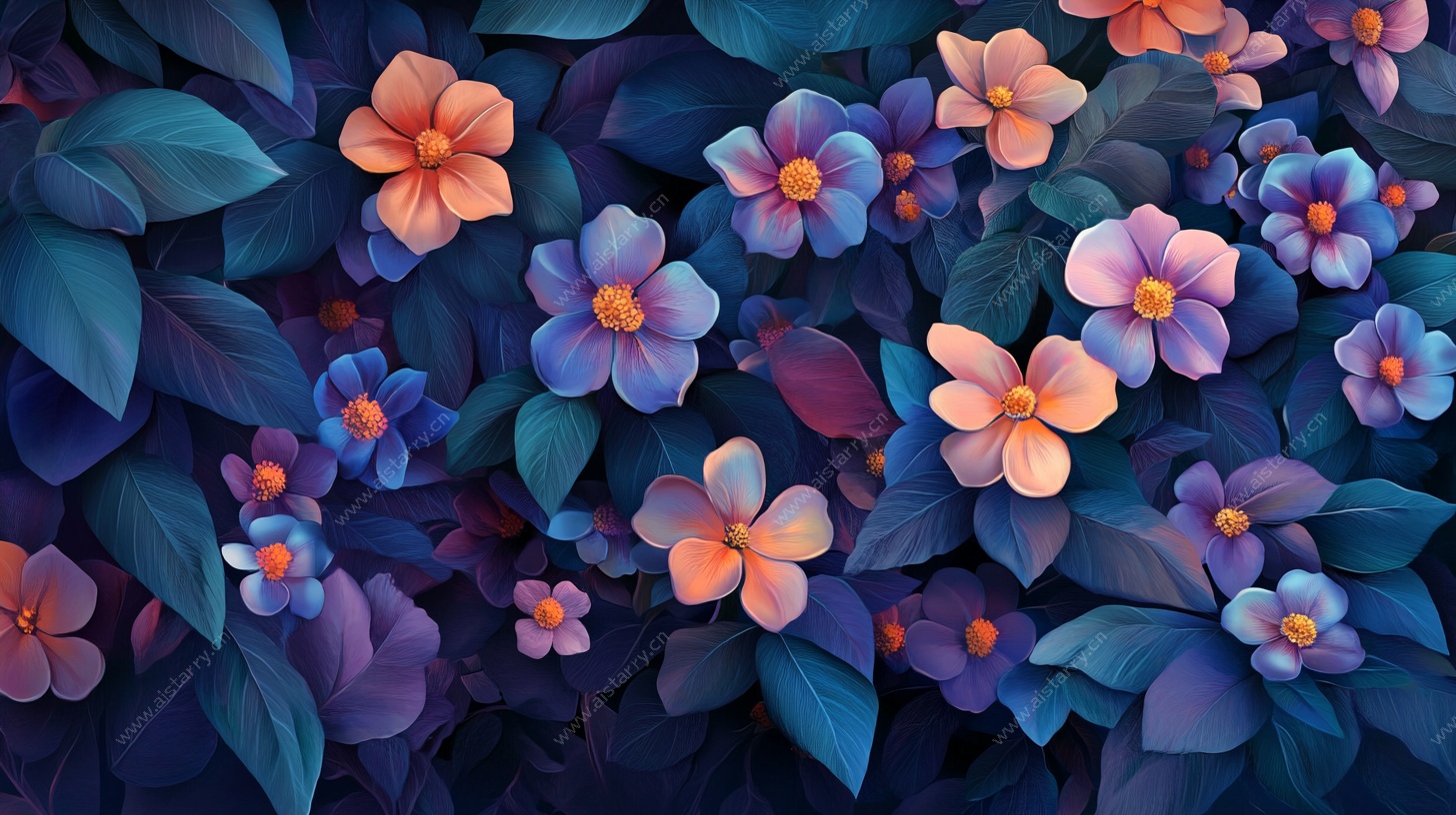 梦幻多彩花卉插画