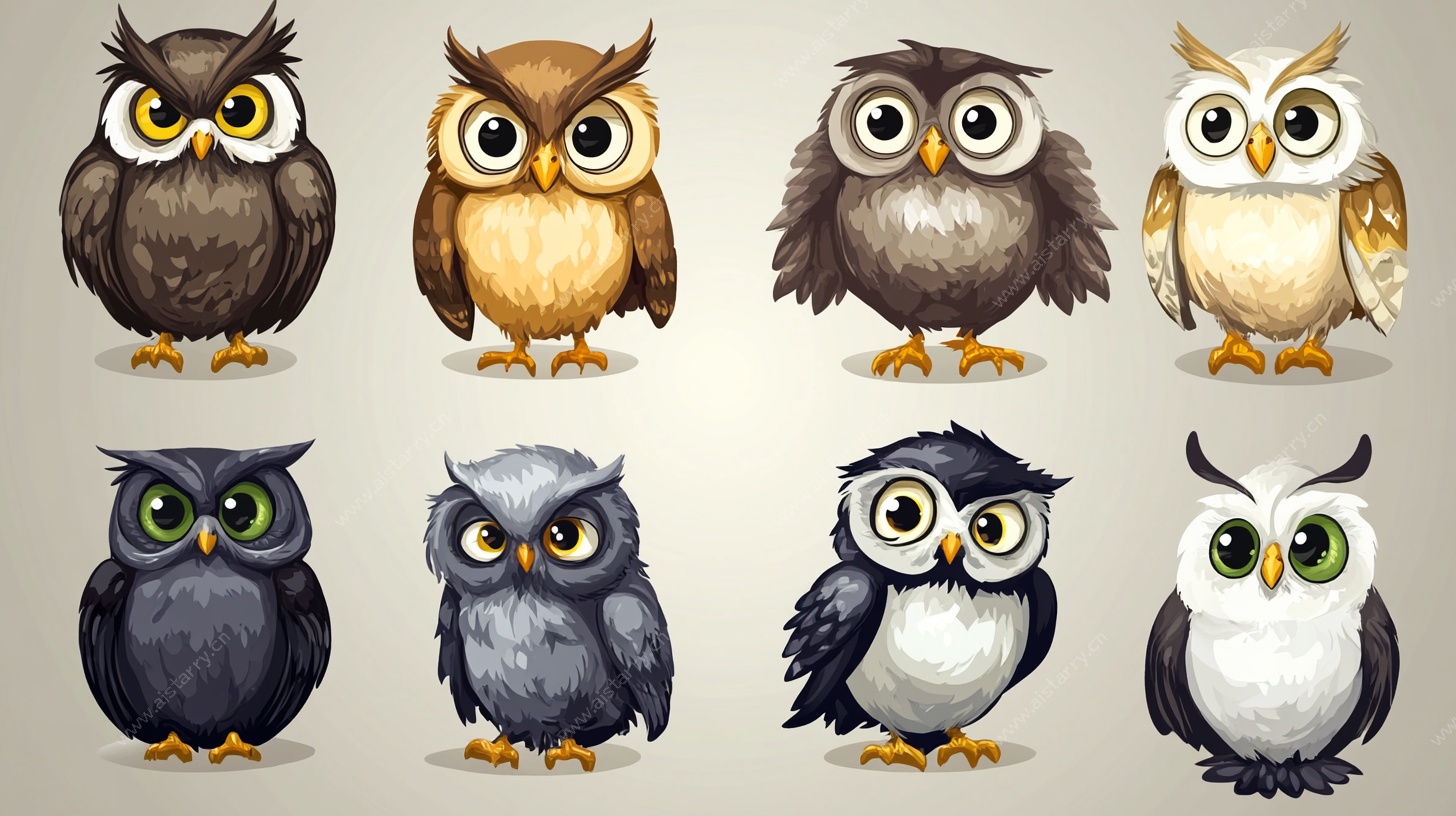 可爱猫头鹰插画集合