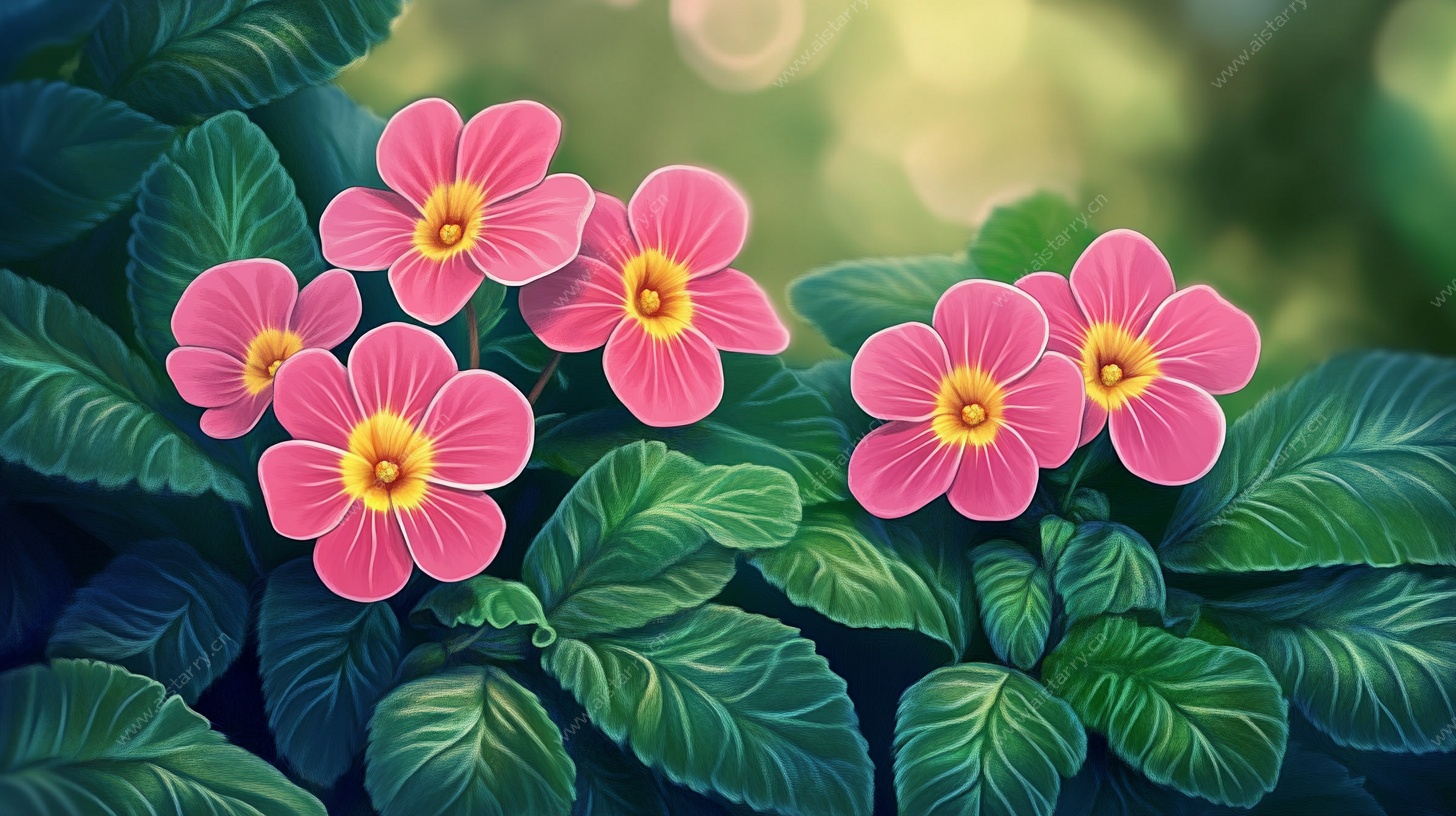 梦幻粉色报春花插画