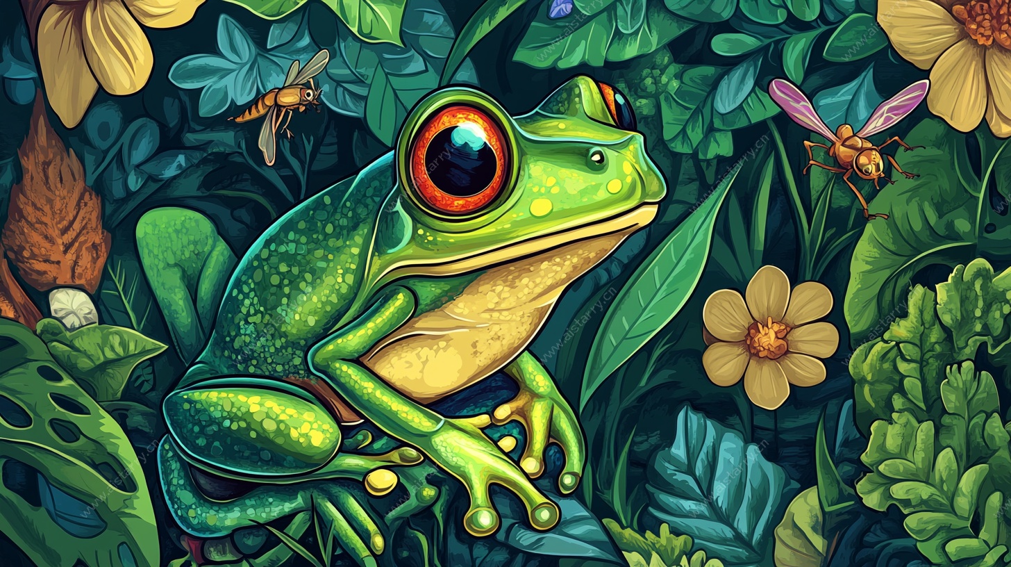 森林中的青蛙插画