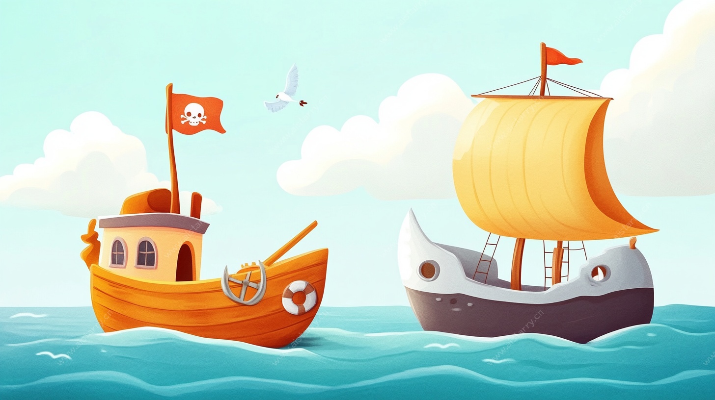 海上双船 卡通航海场景