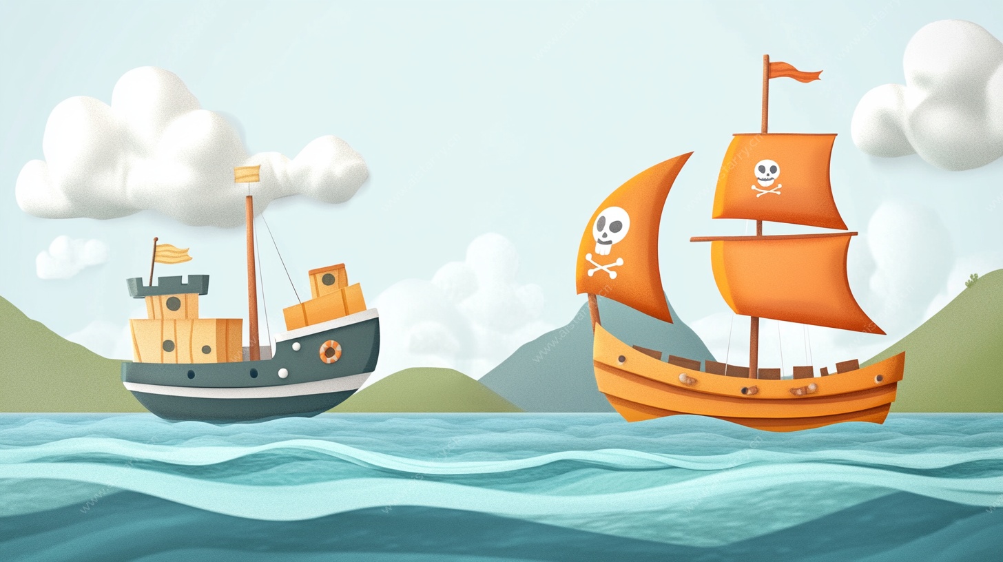 海上船只插画 海盗船与货船