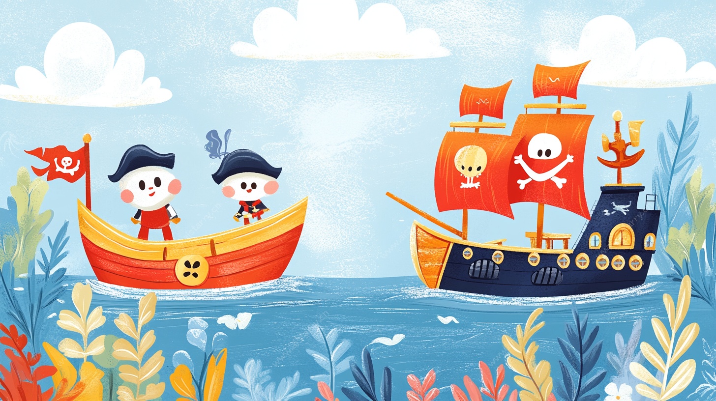 儿童插画 海上的小小海盗船