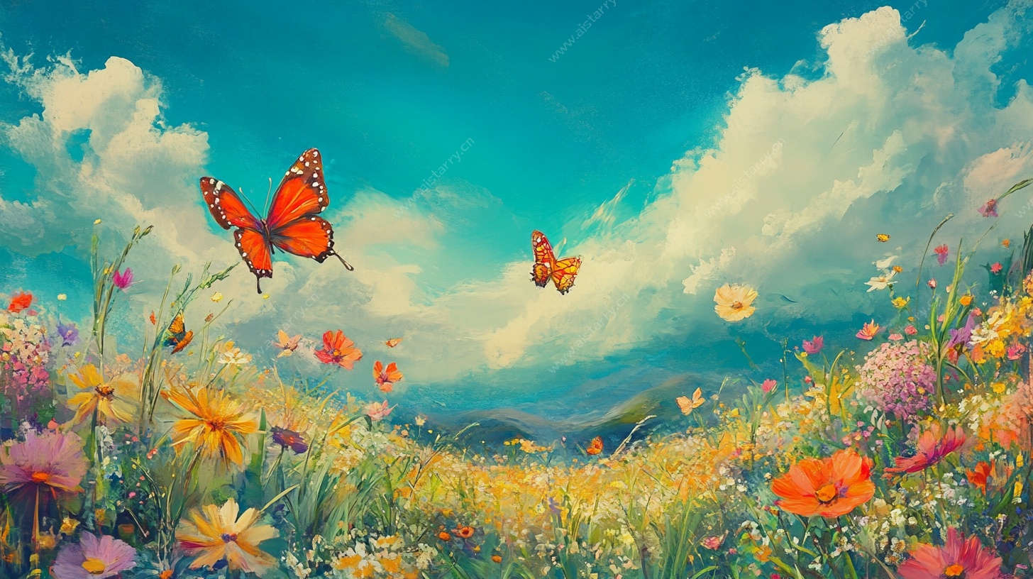 梦幻花海中的蝴蝶飞舞