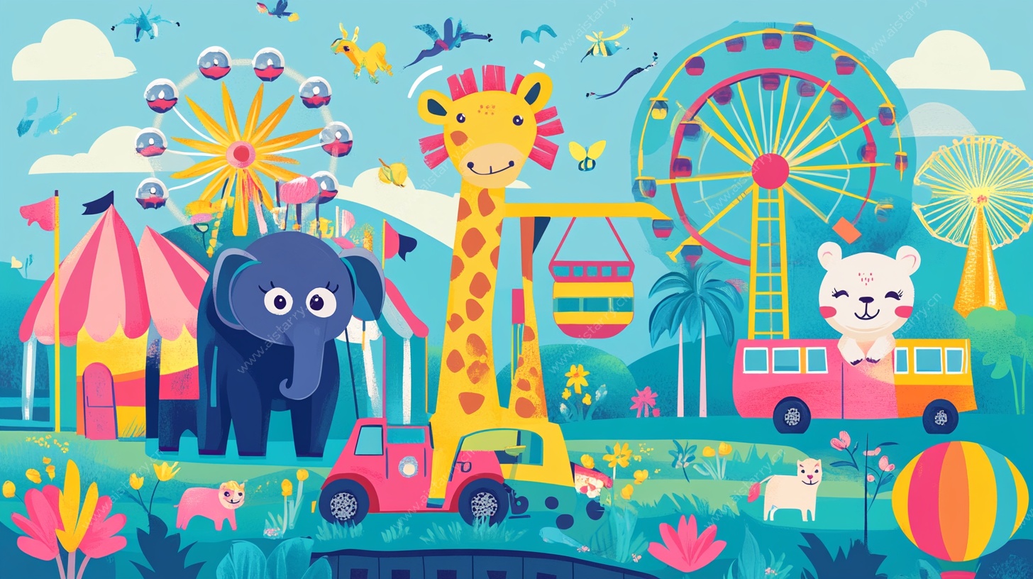 欢乐动物游乐园插画