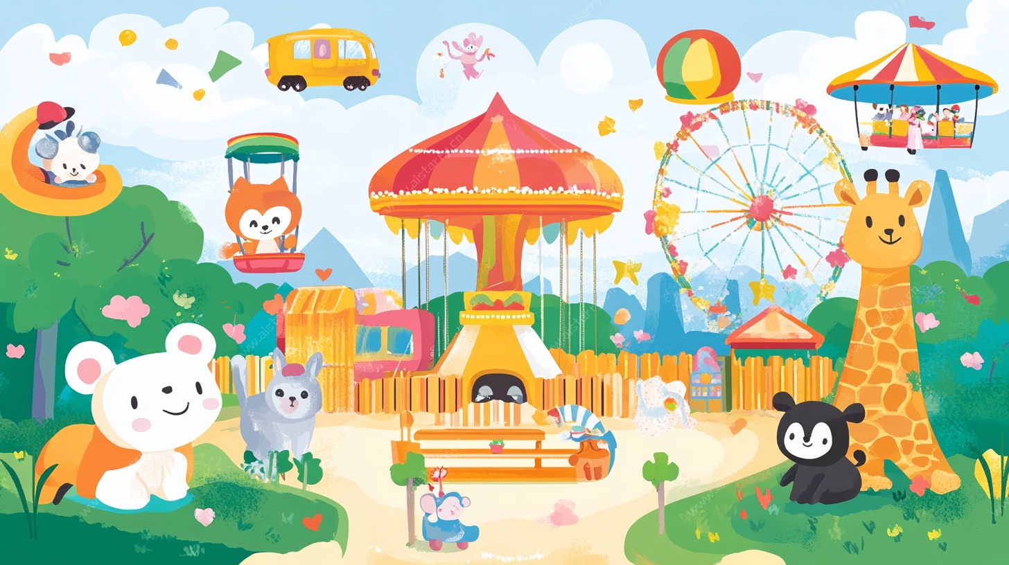 动物主题游乐园插画