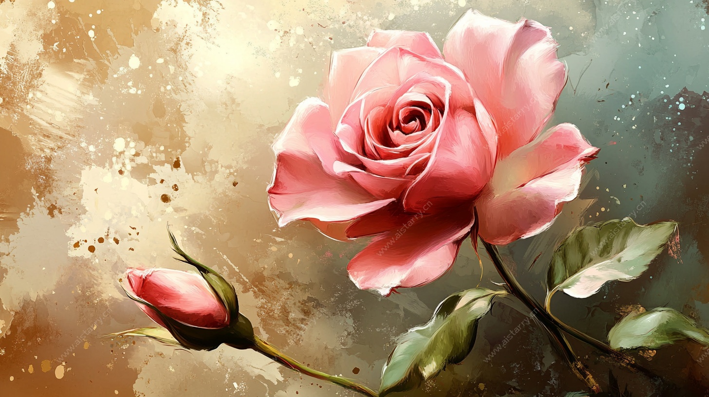 复古风粉色玫瑰插画