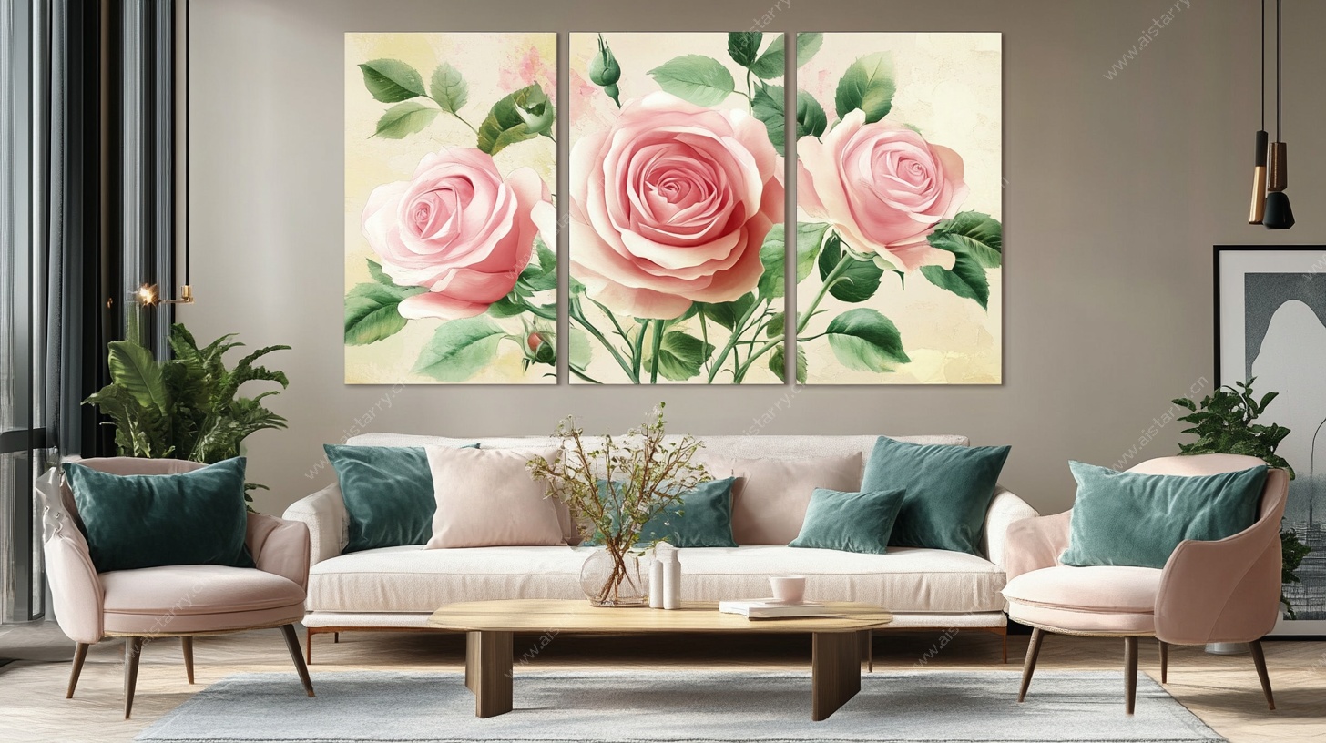 客厅中的唯美玫瑰装饰画