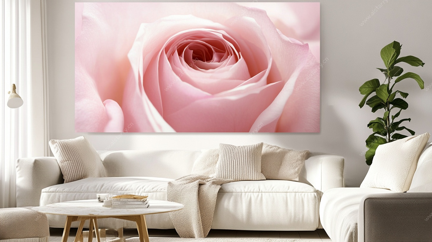 客厅中的粉色玫瑰装饰画