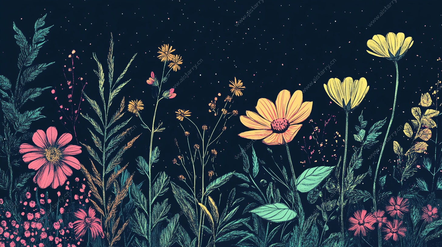 夜下花卉插画