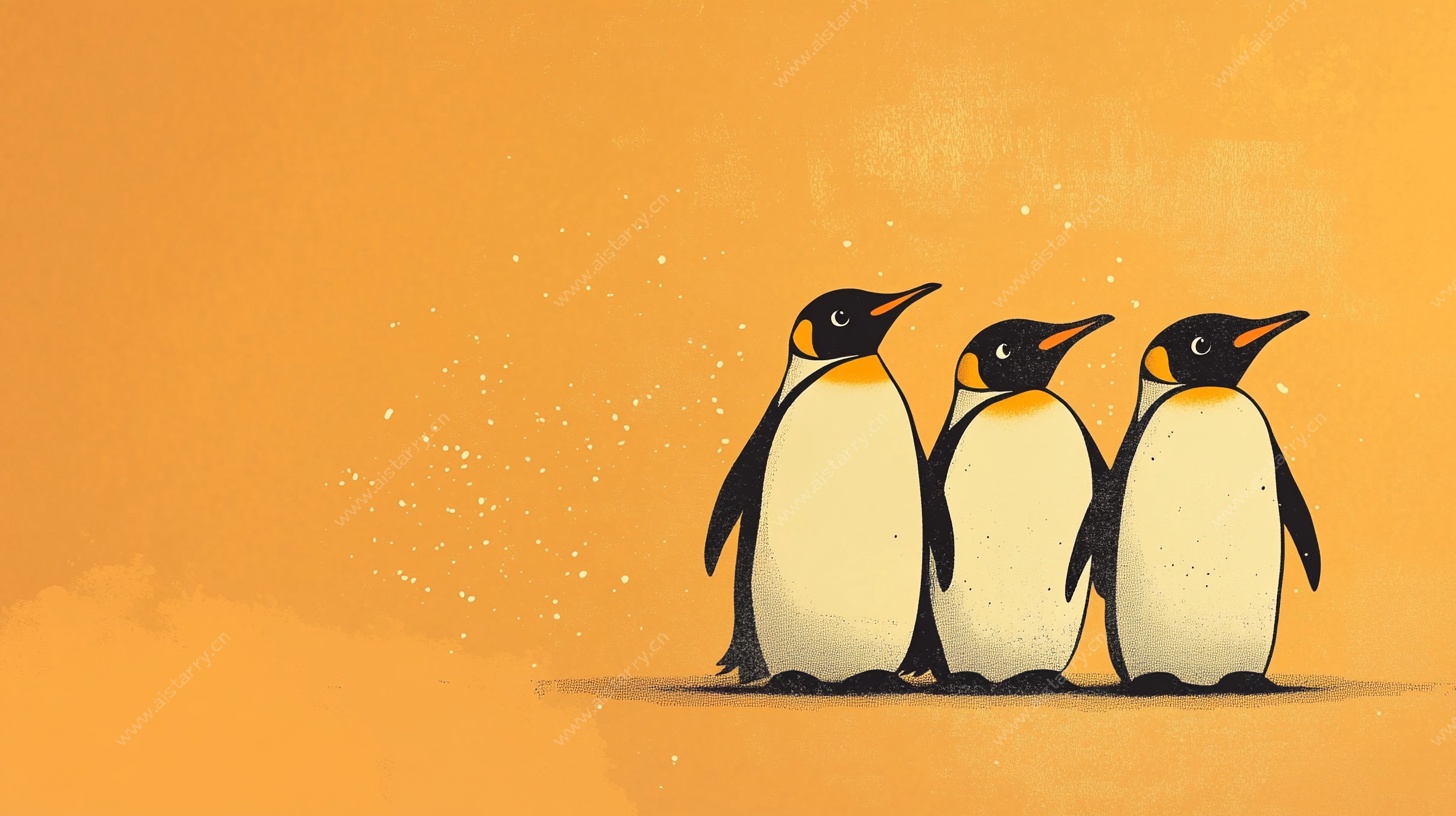 三只企鹅的温馨插画