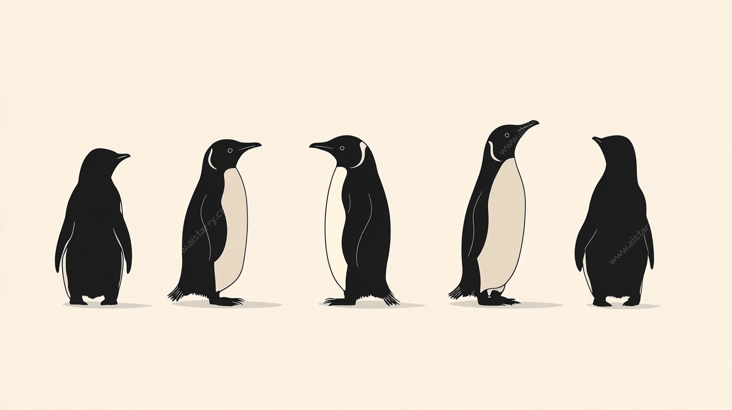五只企鹅站立插画