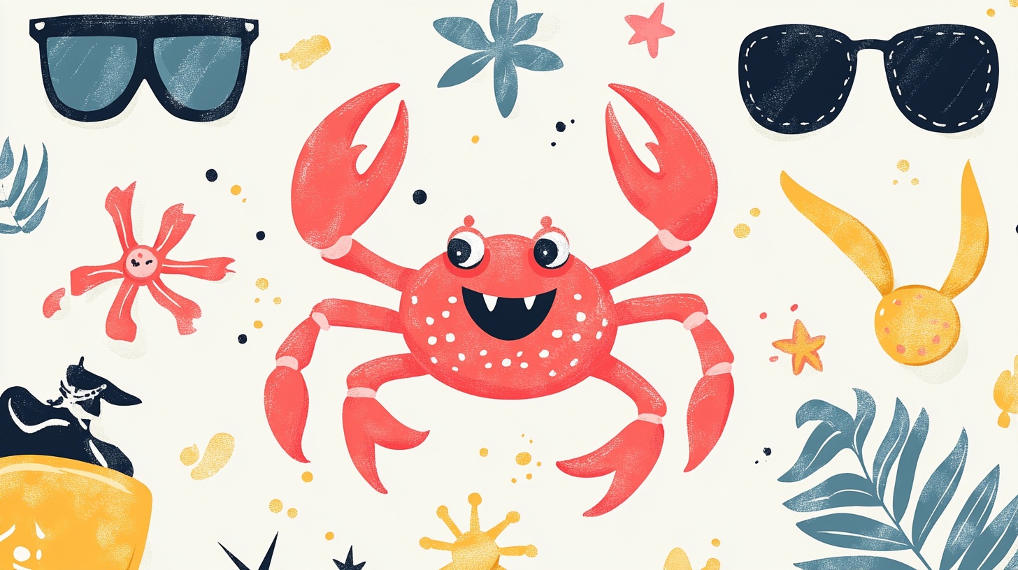 可爱螃蟹夏日元素插画