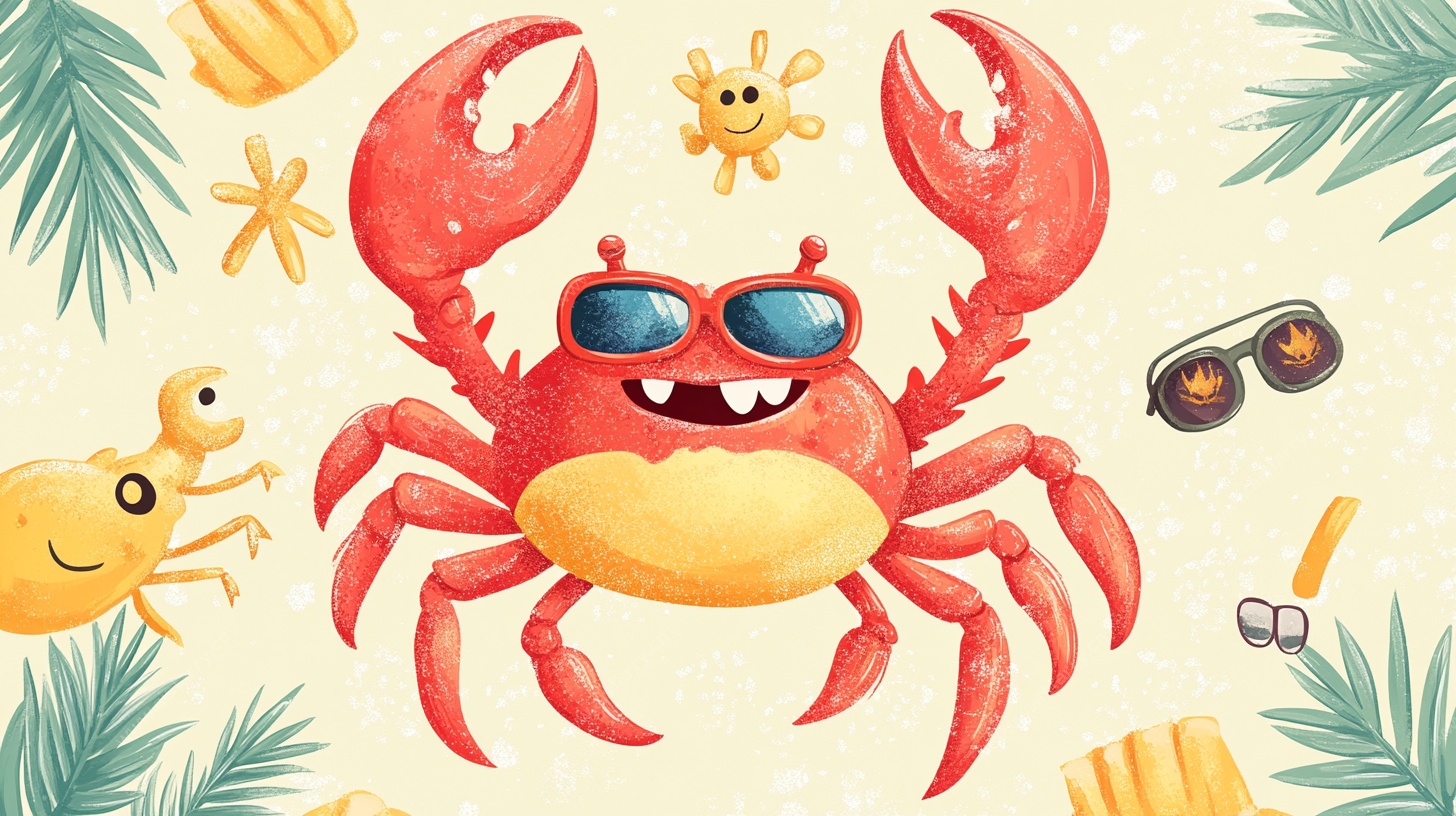 夏日欢乐螃蟹插画
