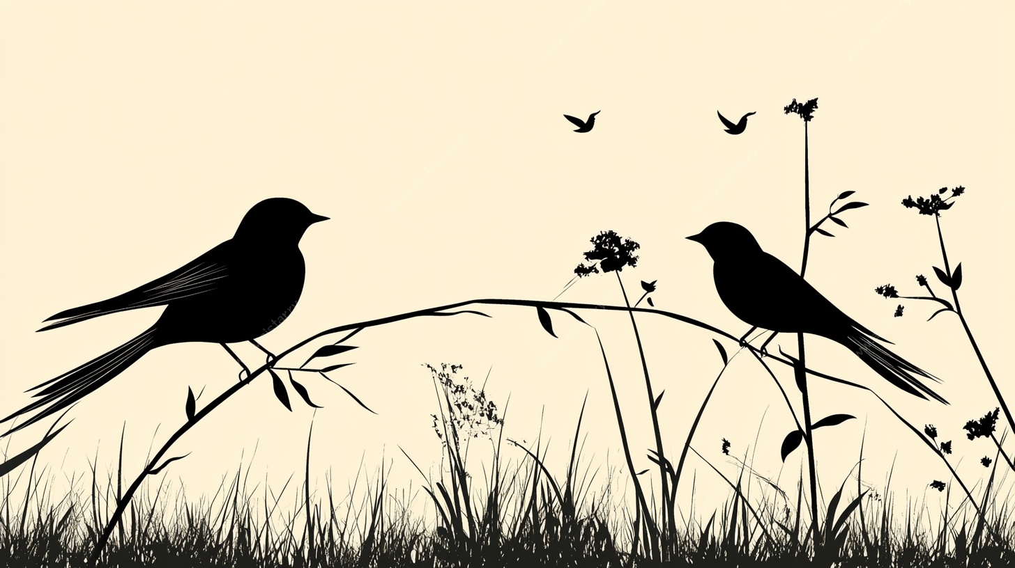 田园飞鸟剪影图