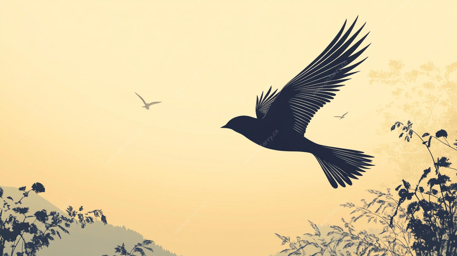 飞鸟翔于黄昏景