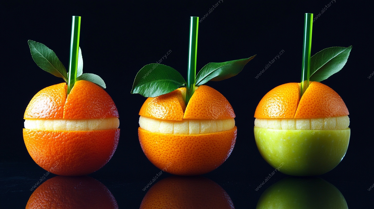 创意橙苹组合饮品图