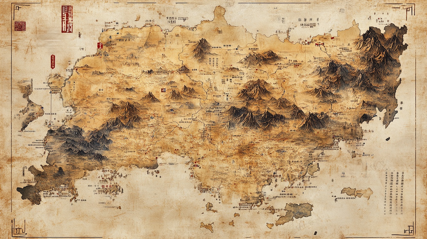 古风手绘奇幻大陆地图