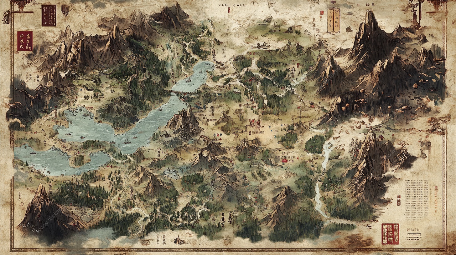 古风山水地图插画
