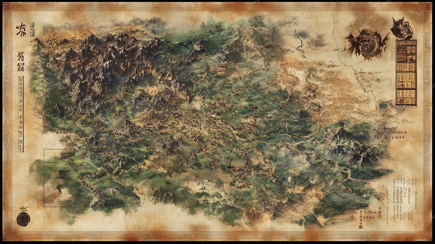 古风手绘区域地形图