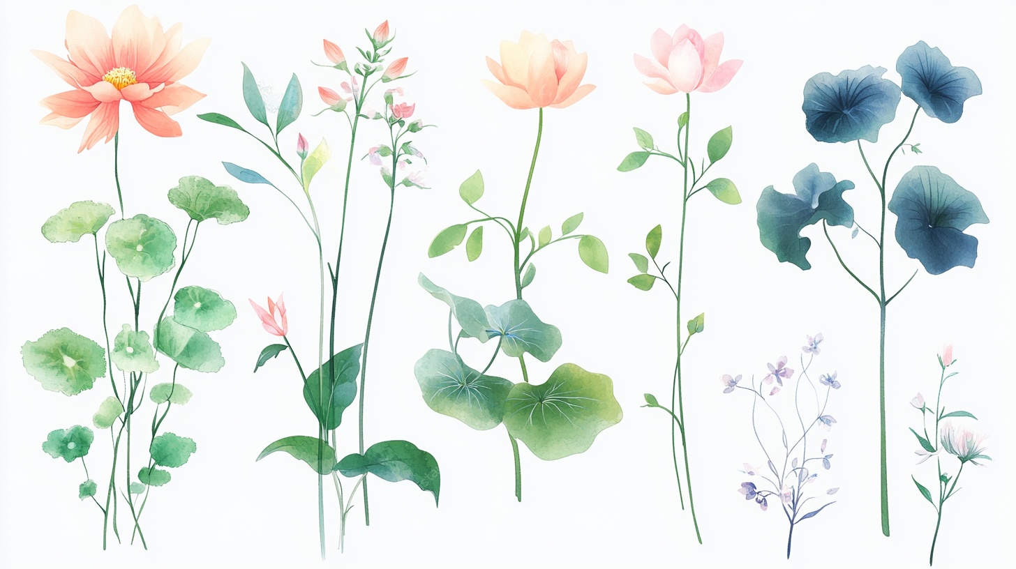水彩手绘花卉植物集合