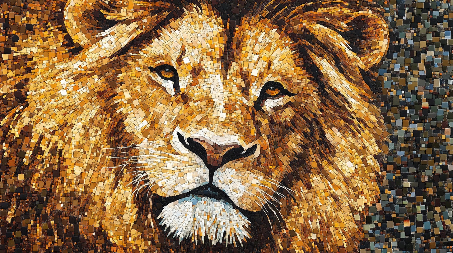 马赛克风格雄狮头像图