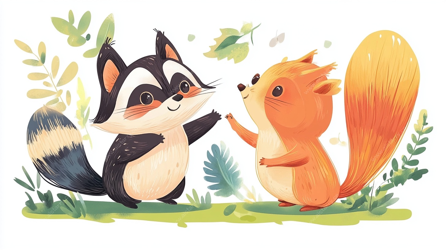 松鼠与浣熊的友好互动