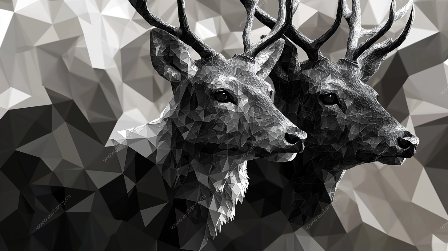 双鹿几何抽象艺术图像