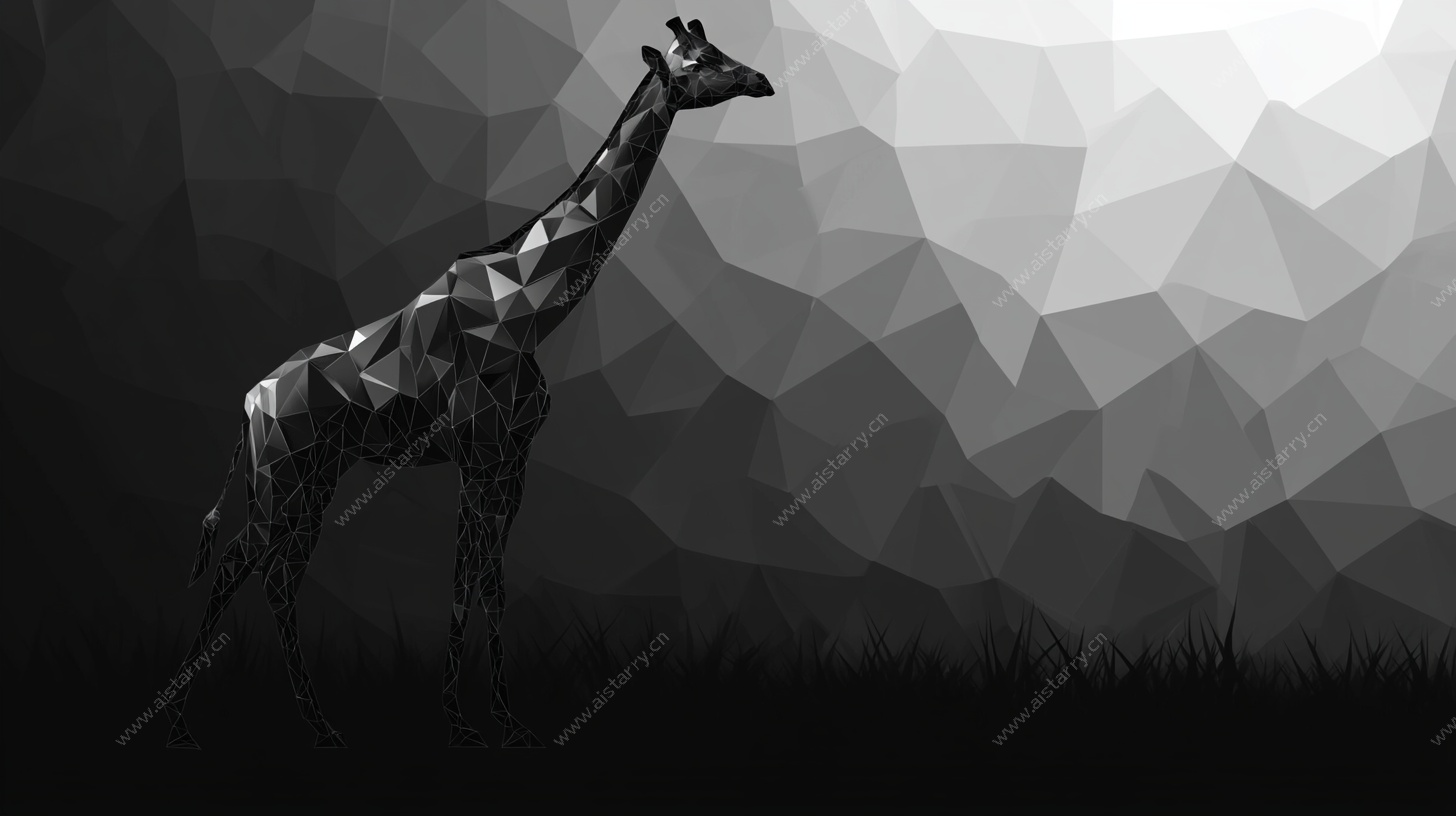 黑白低多边形风格长颈鹿图