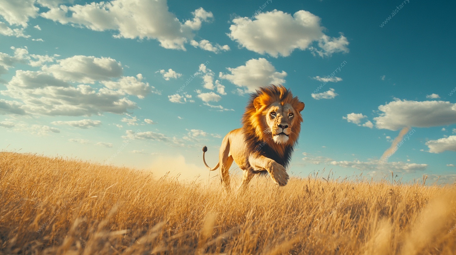 草原上奔跑的雄狮