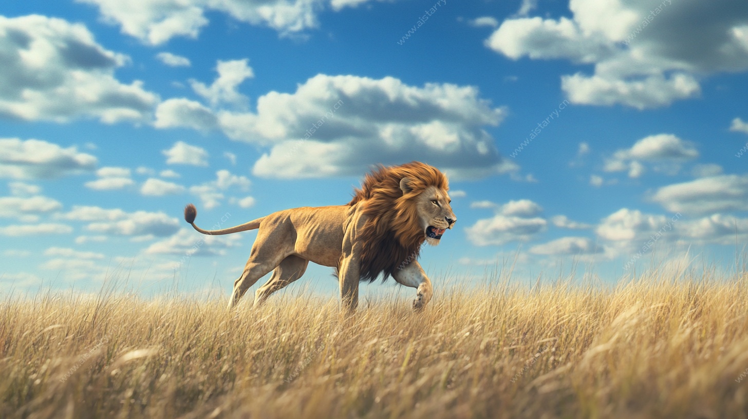 草原雄狮奔跑图