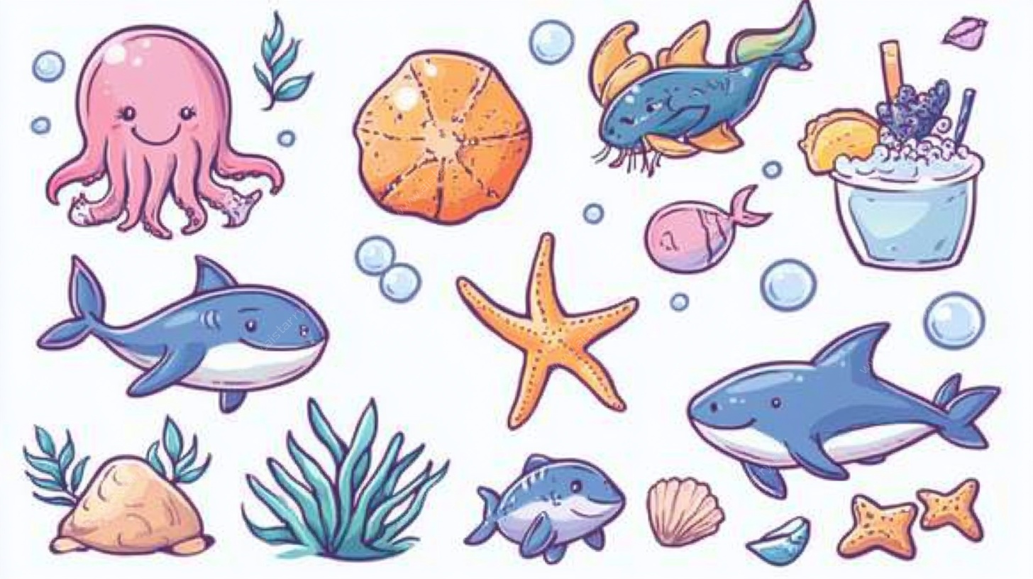 海洋动物与海洋元素插画