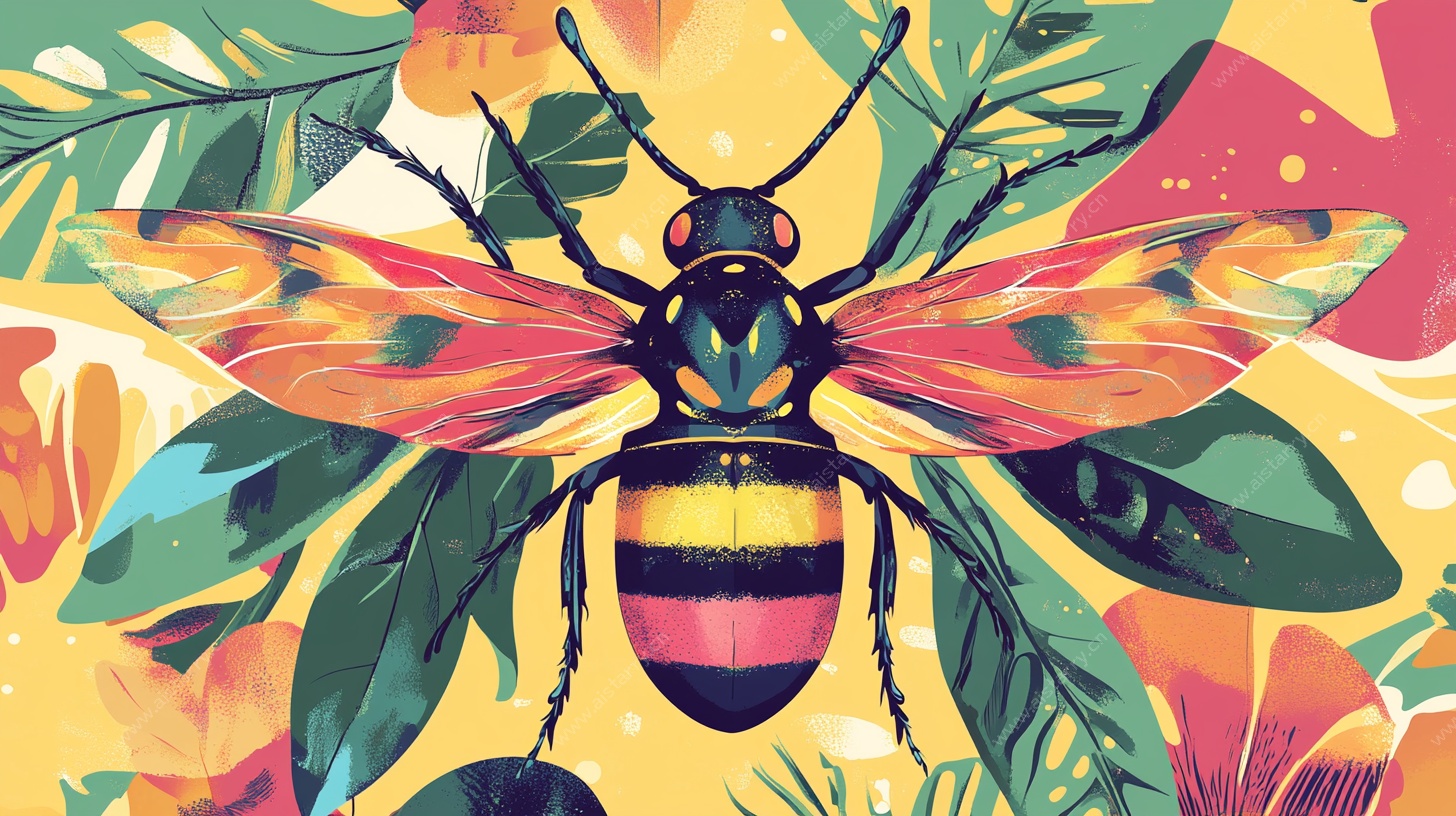 多彩蜜蜂插画 热带风情