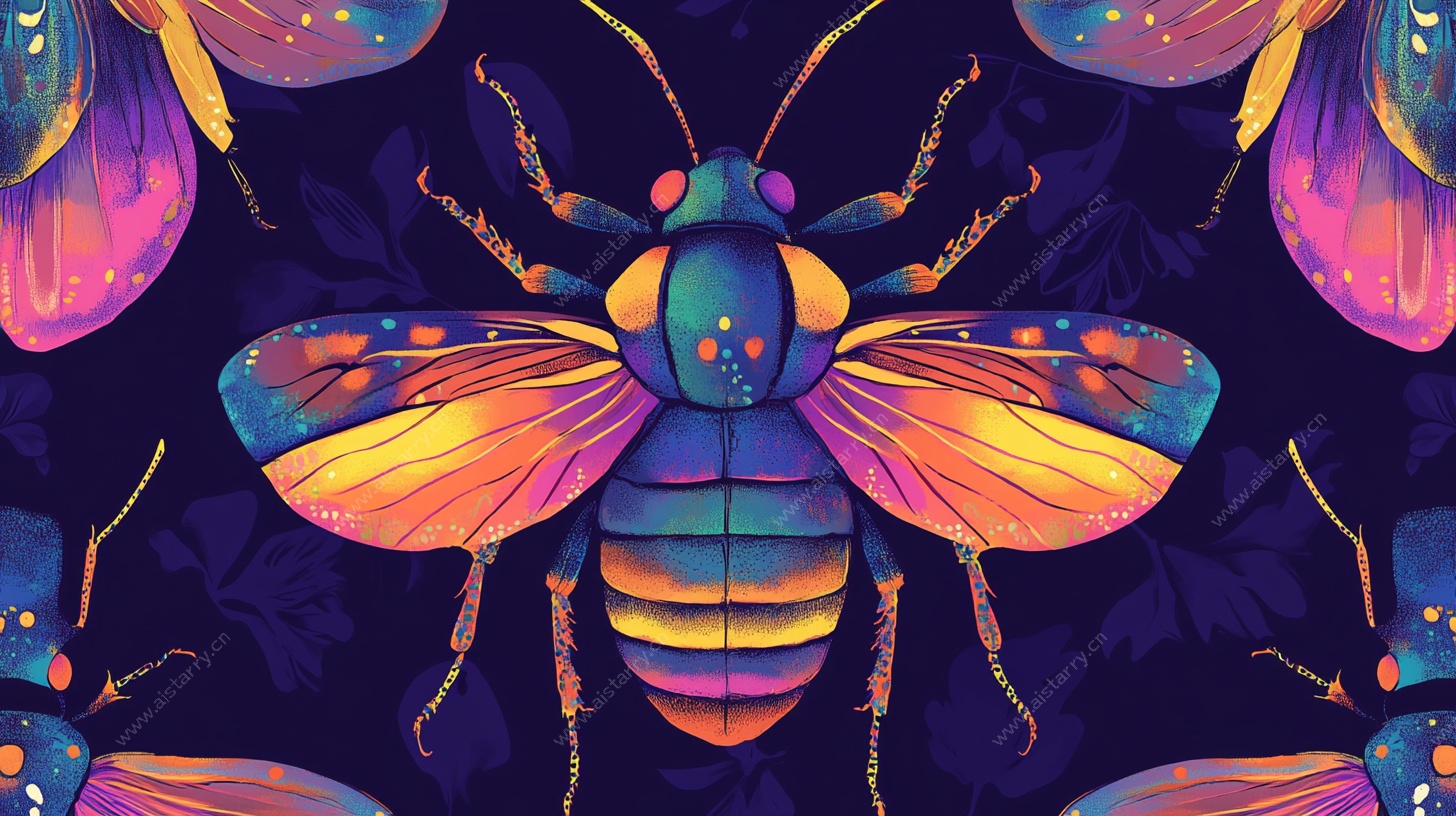 多彩梦幻蜜蜂无缝图案