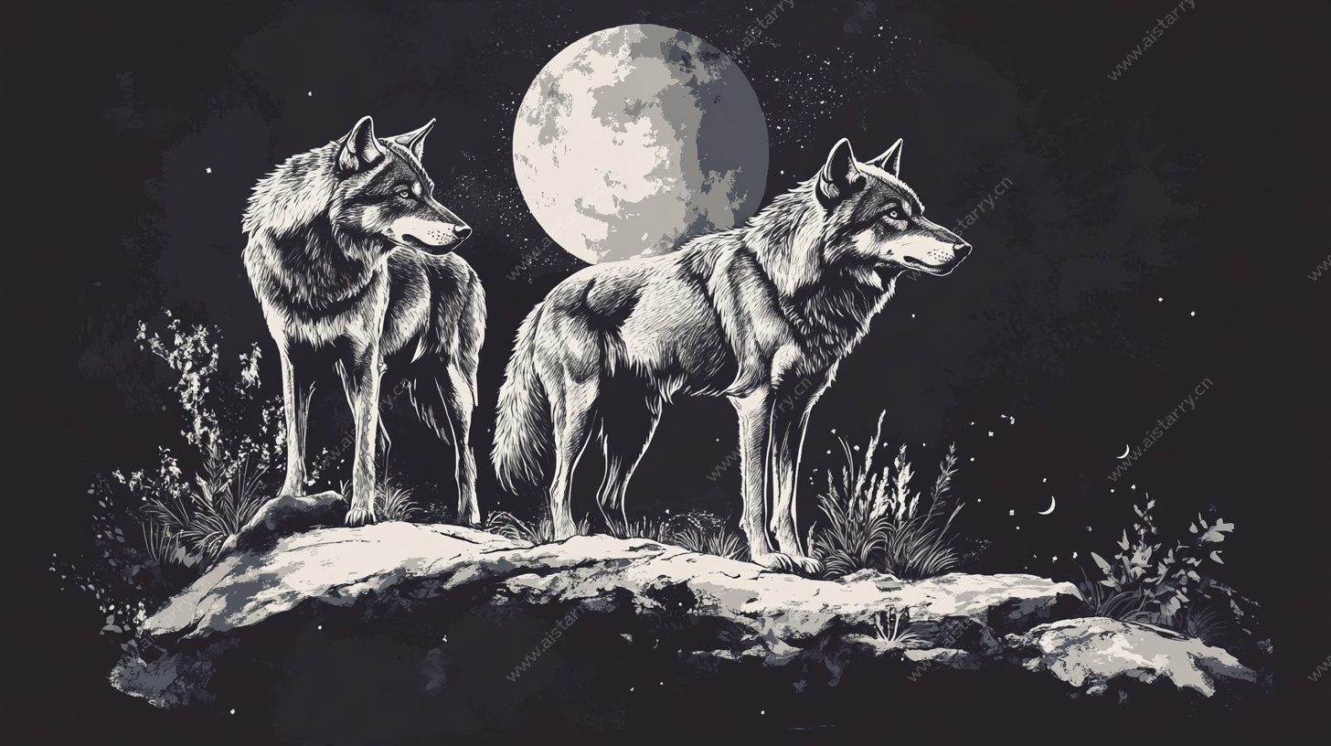 月夜双狼图
